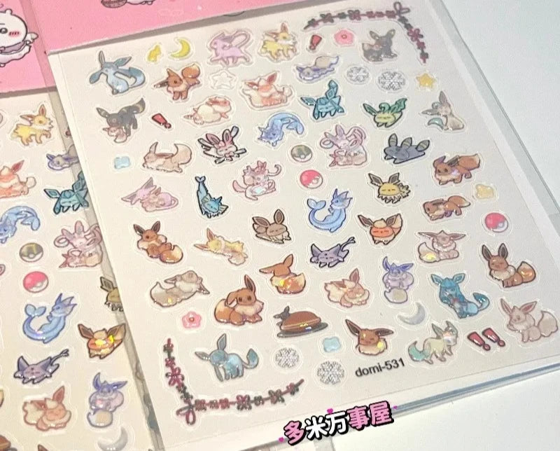Eeveelution Nail Stickers  Anime Peripheral Cute Cartoon Creativity Exquisite Sticker New Fashion Exquisite Diy Sticker