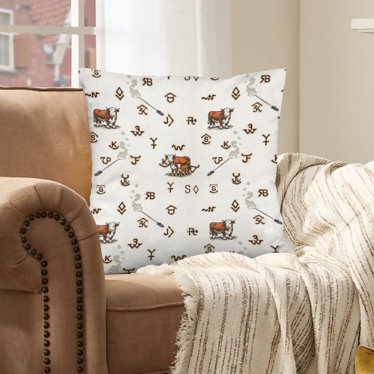 Baha Ranch Hereford Brands Velvety Soft Pillow Cover Made in America