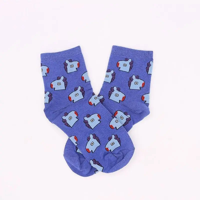 BT21 Koya RJ Cooky Shooky Tata mid-calf socks creative high-fashion anime cartoon print couple autumn and winter warm long socks