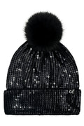 C.C Women's All Over Clear Sequin Pom Beanie