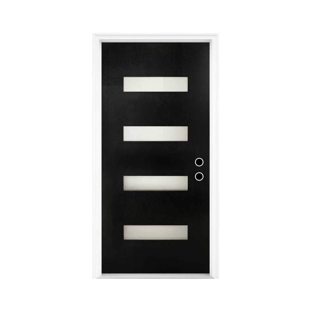 [36X80-Inch] Contemporary Frosted Glass Fiberglass Left Inswing Front Door With 6-9/16 White Vinyl Frame (SAK78420)