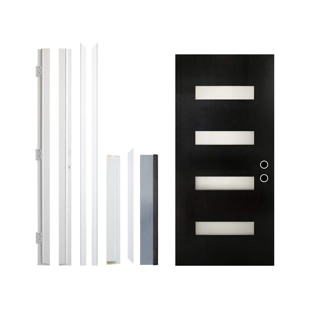 [36X80-Inch] Contemporary Frosted Glass Fiberglass Left Inswing Front Door With 6-9/16 White Vinyl Frame (SAK78420)