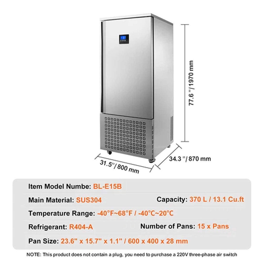 370L Commercial Freestanding Blast Freezer With 15 Trays For Chilling Seafood & Gelato (SAK98170)