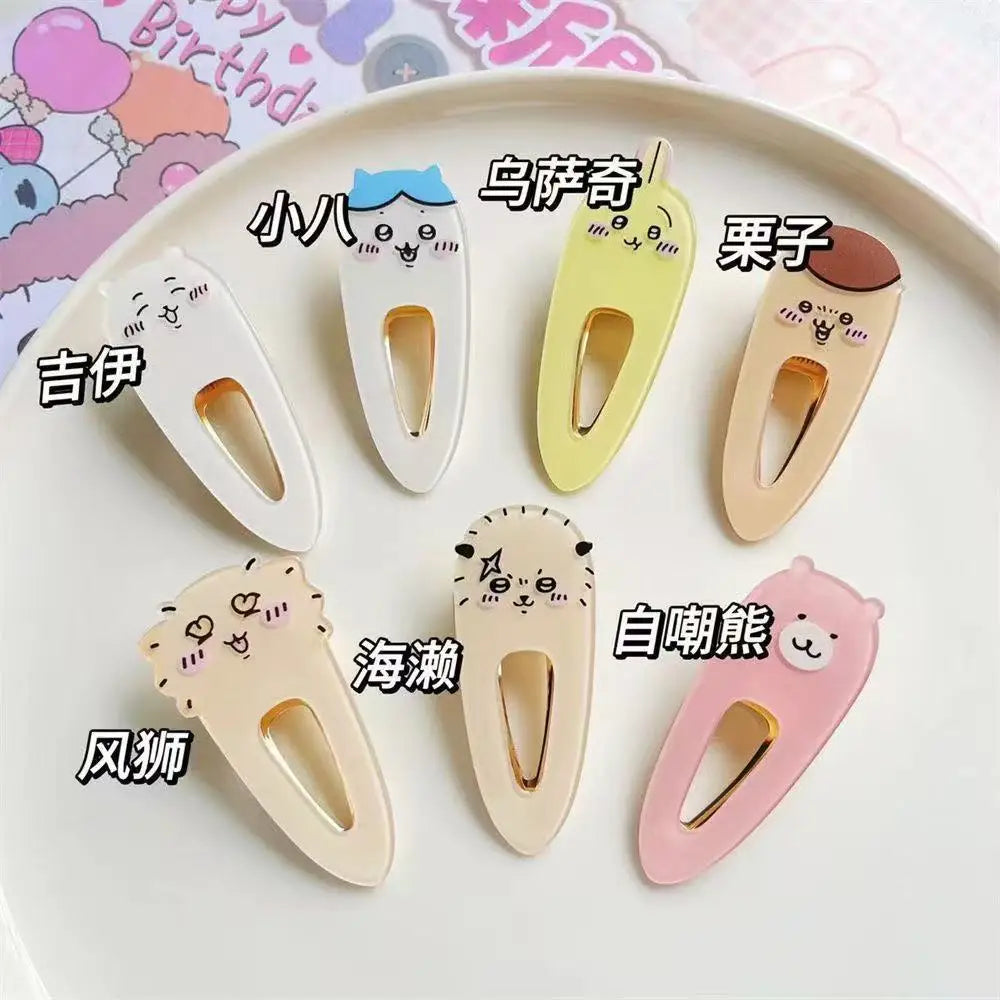 Kawaii Chiikawas Character Hair Clips Cute Cartoon Acrylic Duckbill Clips Funny Anime Hair Accessories for Daily Use
