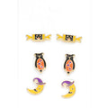 3Pairs - Enamel Pumpkin Candy Owl Crescent Moon Stud Earrings