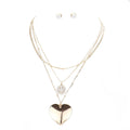 3PCS Stone Embellished Smile Metal Heart Pendant Jewelry Set