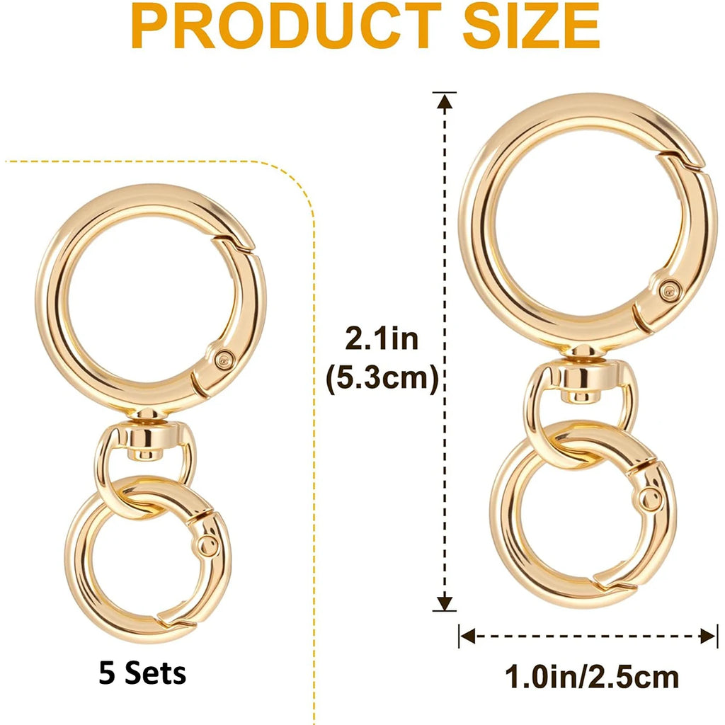 2/5/10 Sets Round Spring Snap Carabiner Clip O Rings Swivel Trigger Hook Metal Clasps Keychain for Handbag Lanyards DIY Crafts