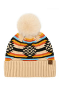 C.C Aztec Pattern Pom Cuff Beanie