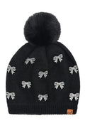 C.C Allover Rhinestone Mini Bow Pom Beanie