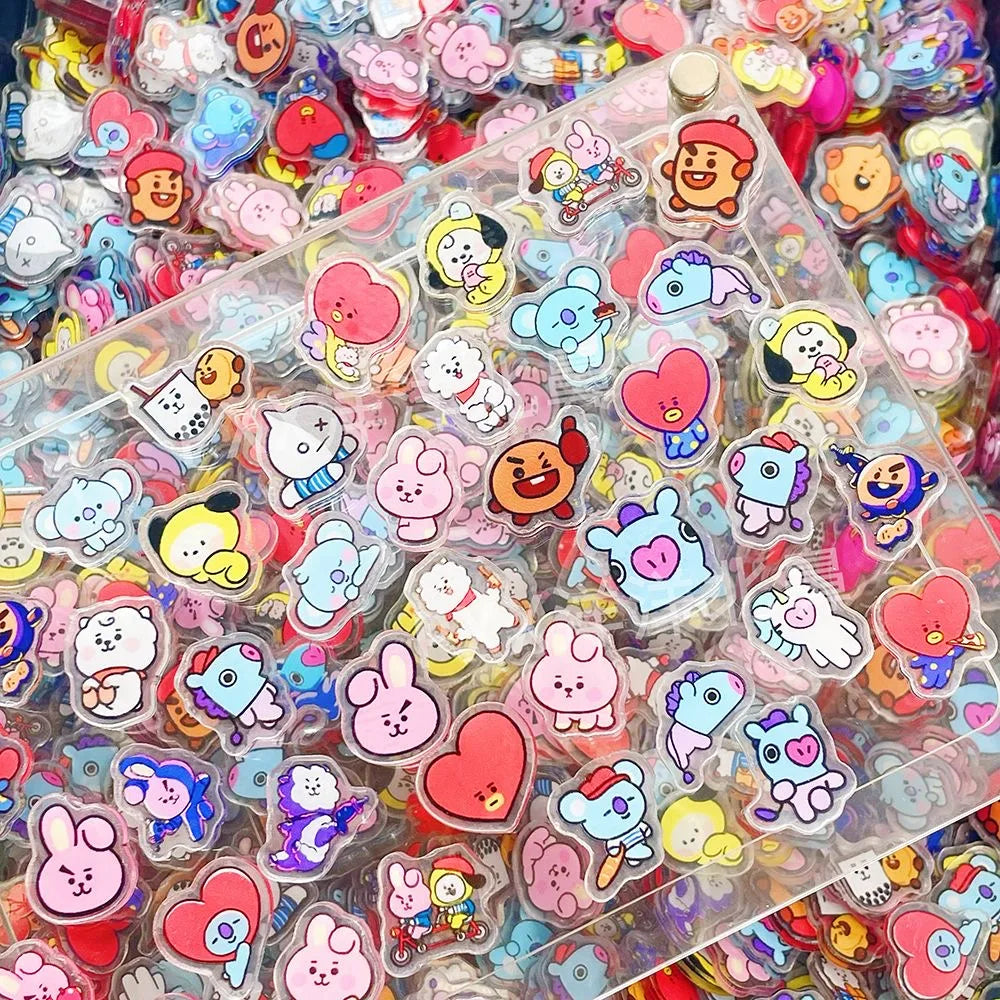 100 Pieces of 1/2cm Mini BT21 Acrylic Board DIY Decorations for Fridge Magnets Phone Case Materials Anime Cartoon Gifts and Toys