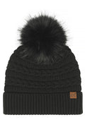 C.C Braided Pattern Faux Fur Pom Solid Beanie