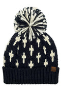 C.C Cross Pattern All Over Yarn Big Pom Beanie