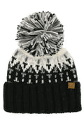 C.C Geometric Pattern Multi Color Yarn Pom Beanie