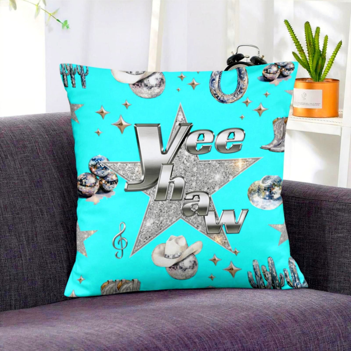Baha Ranch Turquoise YEEHAW Velvety Soft Pillow Case Made in America