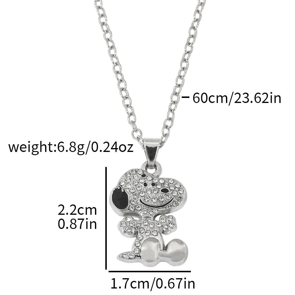 Cartoon Snoopy Full Zircon Necklace Couple Gift Pendant Cartoon Dog Clavicle Chain Valentine's Day Necklace