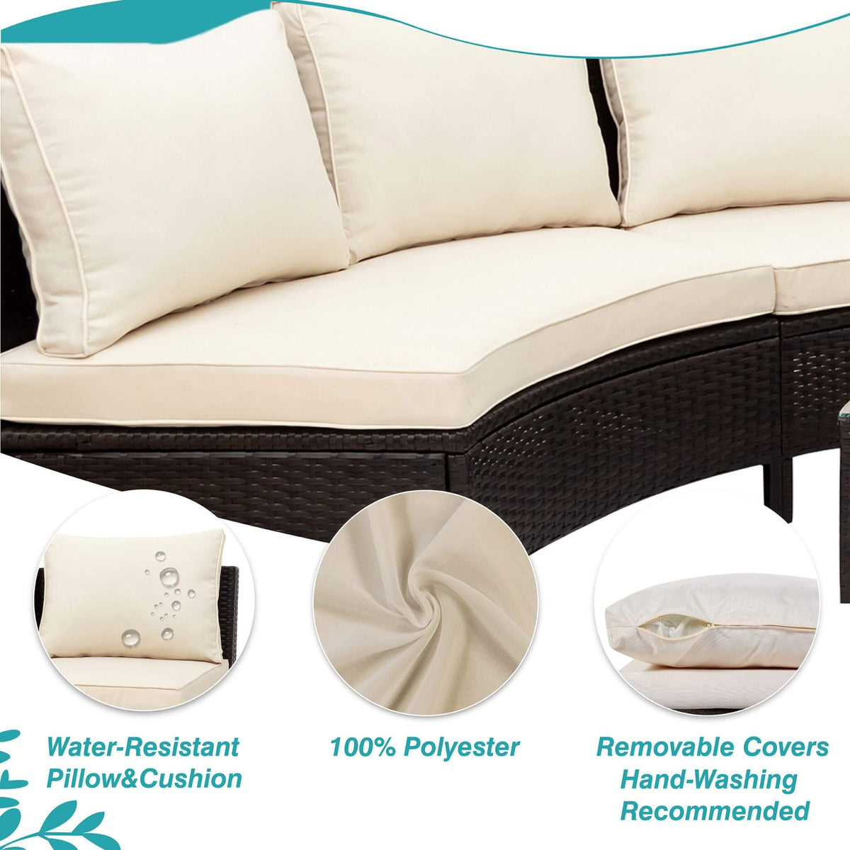 Premium 5-Piece All-Weather Half-Moon Outdoor Rattan Wicker Patio Sectional Sofa Furniture Set With Tempered Glass Table (SAK32615)