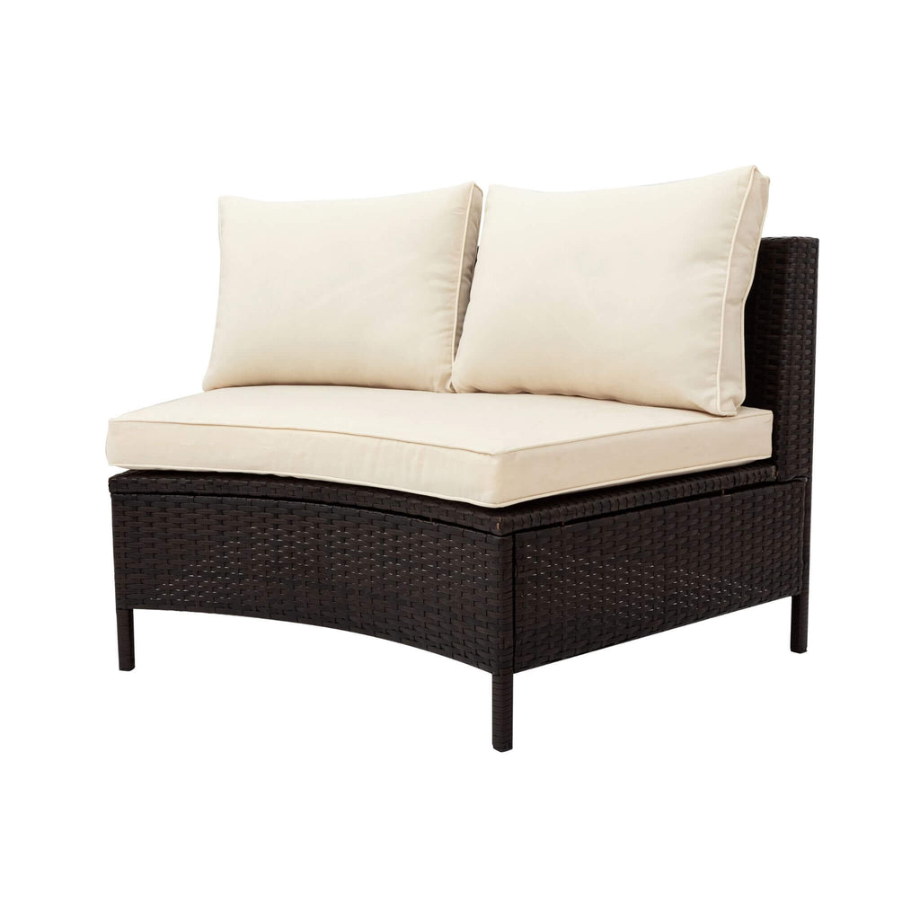 Premium 5-Piece All-Weather Half-Moon Outdoor Rattan Wicker Patio Sectional Sofa Furniture Set With Tempered Glass Table (SAK32615)