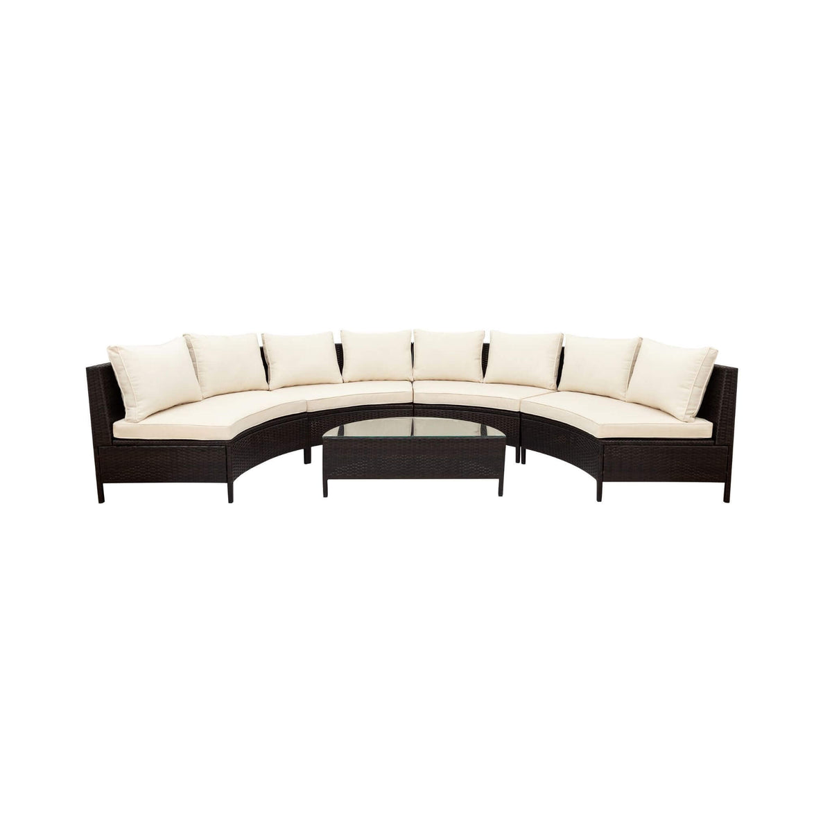 Premium 5-Piece All-Weather Half-Moon Outdoor Rattan Wicker Patio Sectional Sofa Furniture Set With Tempered Glass Table (SAK32615)