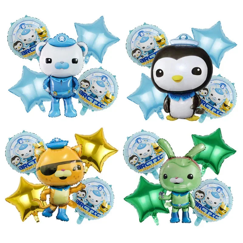 Cartoon 6pcs The Octonauts Balloons Polar Bear Cat Penguin Foil Ballons Sea Animal Air Balls Children Birthday Party Decoration