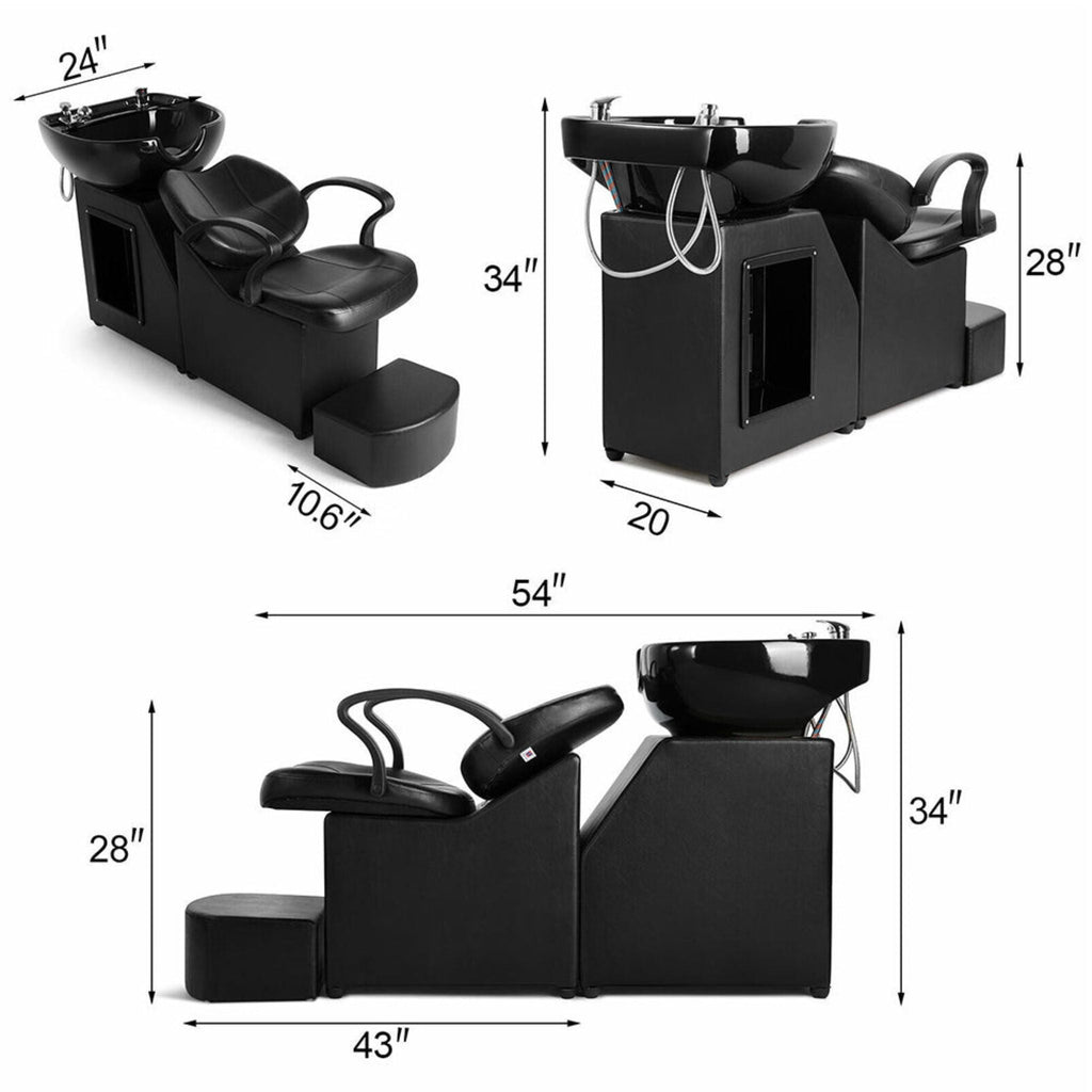 53-Inch Large Premium Salon Barber Backwash Shampoo Chair W/ Bowl, Sink & Footrest (SAK18745)