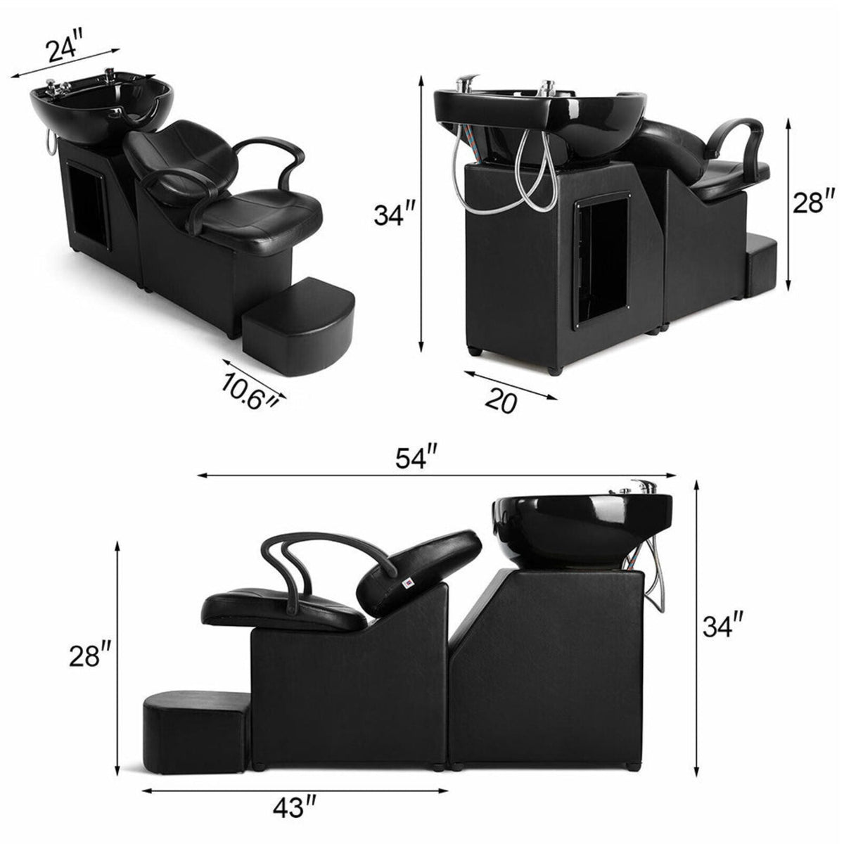 53-Inch Large Premium Salon Barber Backwash Shampoo Chair W/ Bowl, Sink & Footrest (SAK18745)