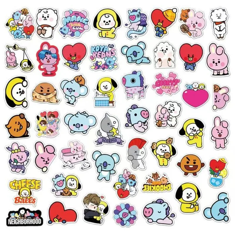 BT21 koya RJ Shooky Man Chimmy Tata Cooky Secondary Animation Peripheral Cartoon Sticker Cute Creative Waterproof Sticker Gift