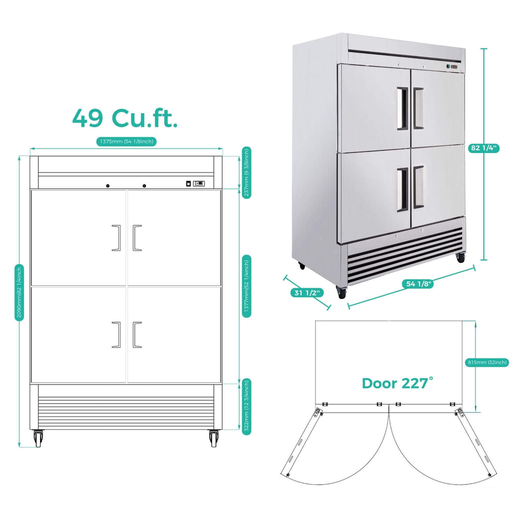 54-Inch 49 Cu.Ft Commercial 6-Shelves Stainless Steel Reach-In Freezer (SAK10247)