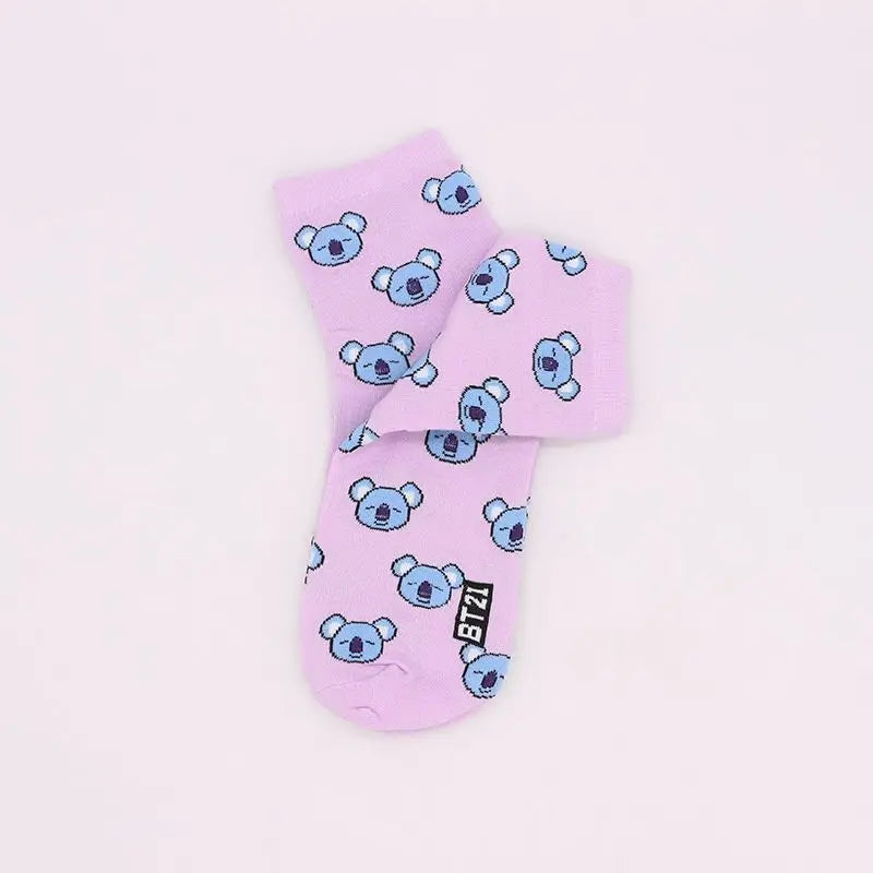 BT21 Koya RJ Cooky Shooky Tata mid-calf socks creative high-fashion anime cartoon print couple autumn and winter warm long socks