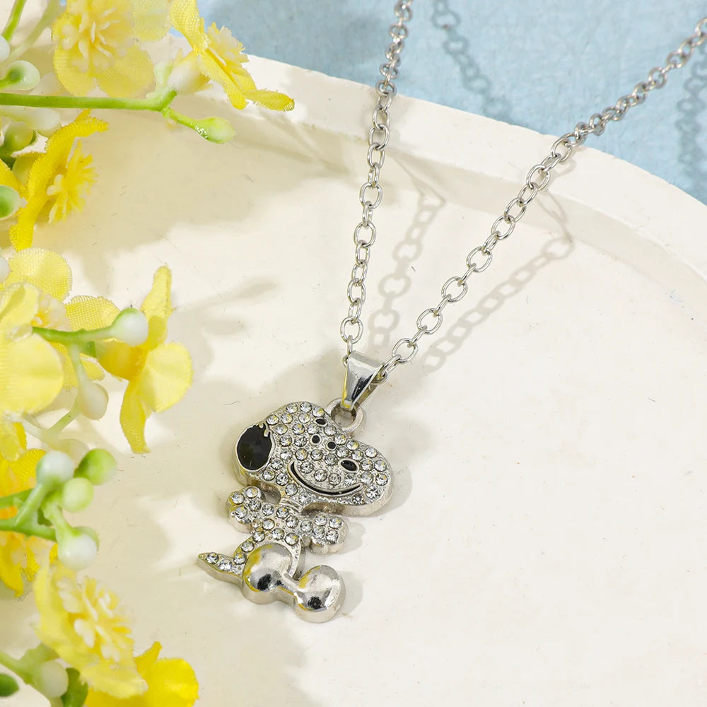 Cartoon Snoopy Full Zircon Necklace Couple Gift Pendant Cartoon Dog Clavicle Chain Valentine's Day Necklace