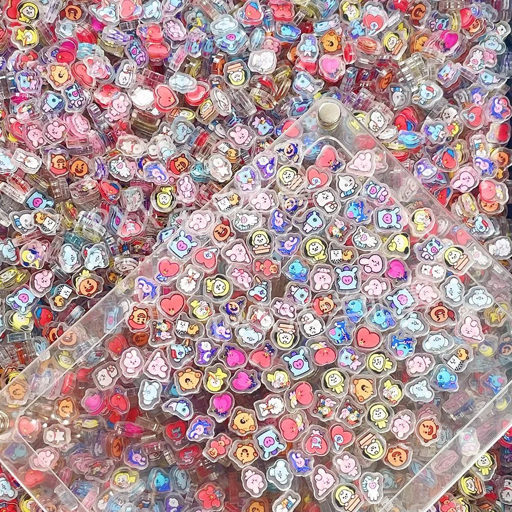 100 Mini BT21 Acrylic Plate DIY Accessories for Decorating Cute Fridge Magnets Phone Case Materials Anime Cartoon Gifts and Toys