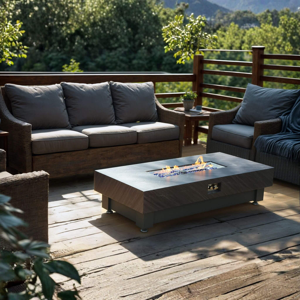 Premium 60-Inch Rectangular Outdoor Modern Propane Fire Pit Table With Rain Cover (SAK91273)