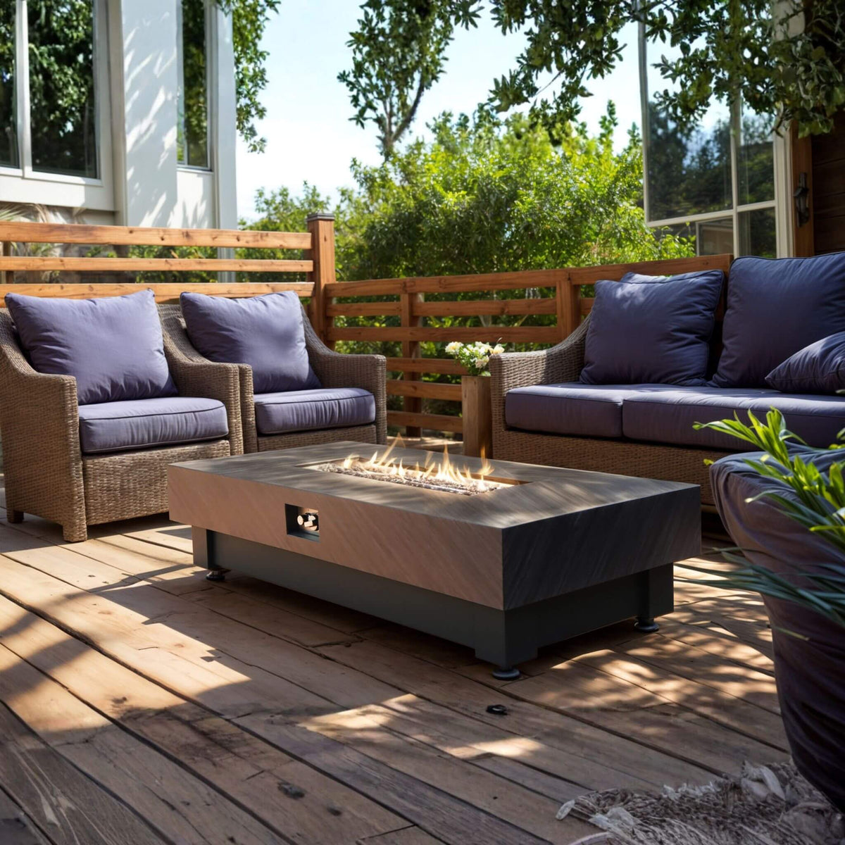 Premium 60-Inch Rectangular Outdoor Modern Propane Fire Pit Table With Rain Cover (SAK91273)