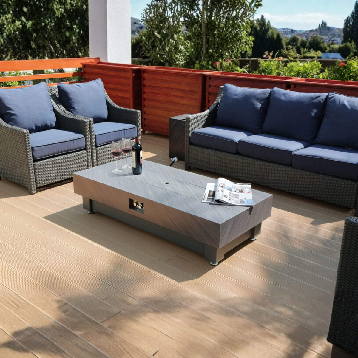 Premium 60-Inch Rectangular Outdoor Modern Propane Fire Pit Table With Rain Cover (SAK91273)