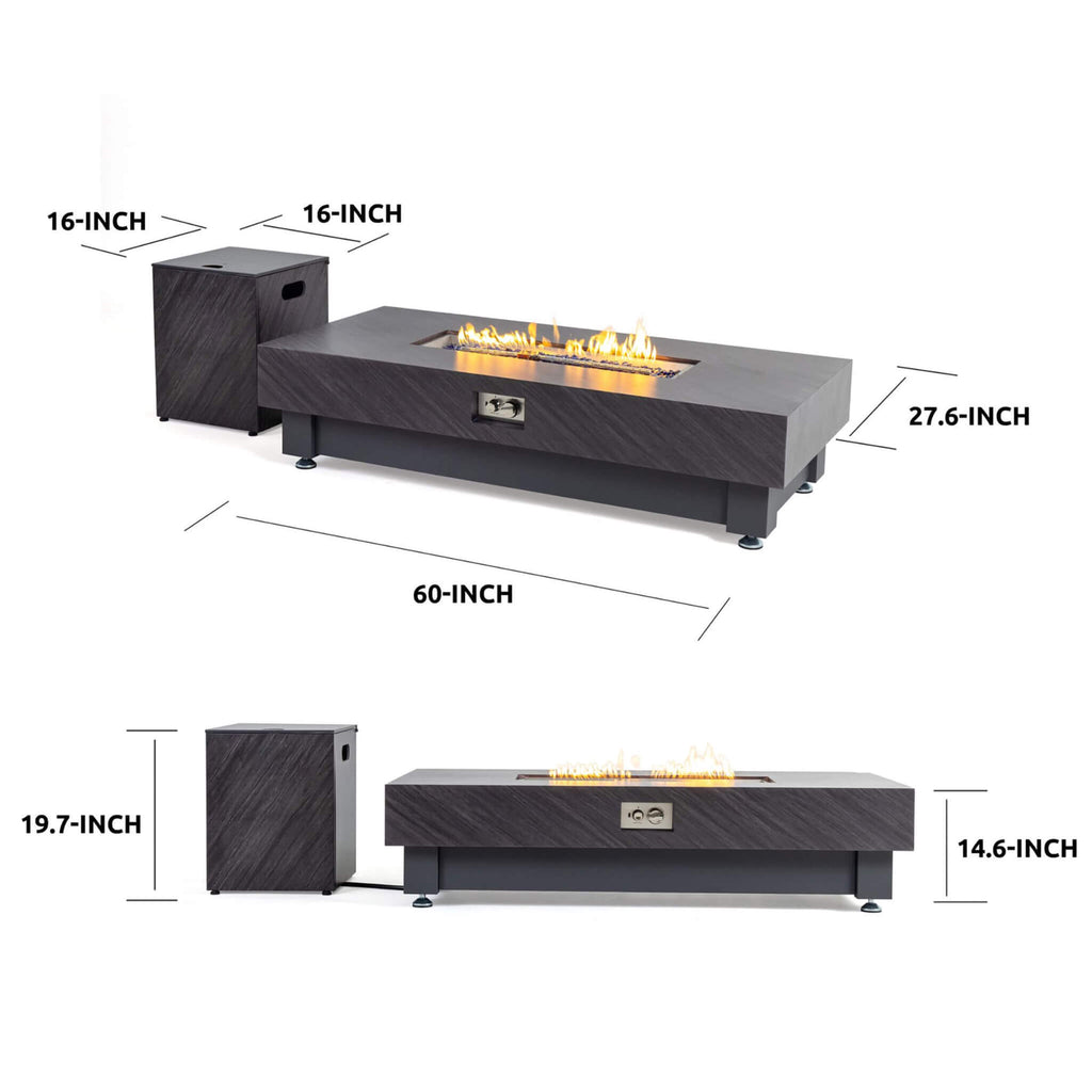 Premium 60-Inch Rectangular Outdoor Modern Propane Fire Pit Table With Rain Cover (SAK91273)