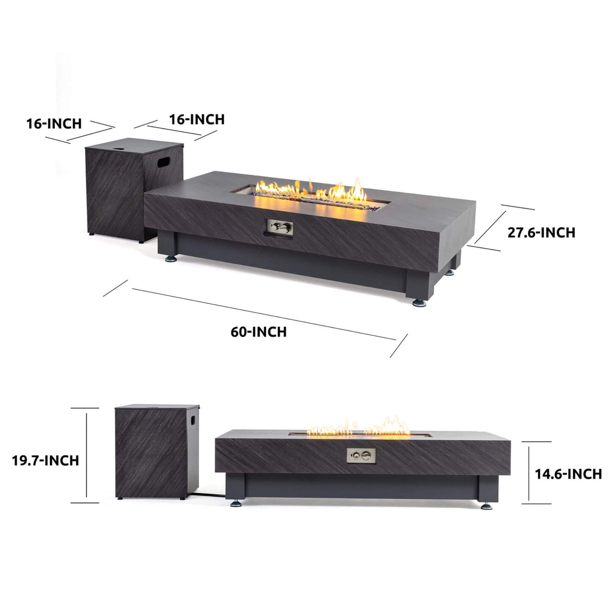 Premium 60-Inch Rectangular Outdoor Modern Propane Fire Pit Table With Rain Cover (SAK91273)