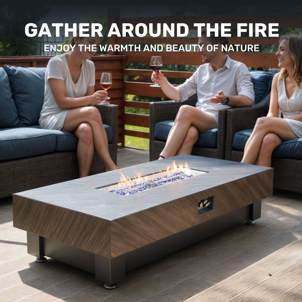 Premium 60-Inch Rectangular Outdoor Modern Propane Fire Pit Table With Rain Cover (SAK91273)
