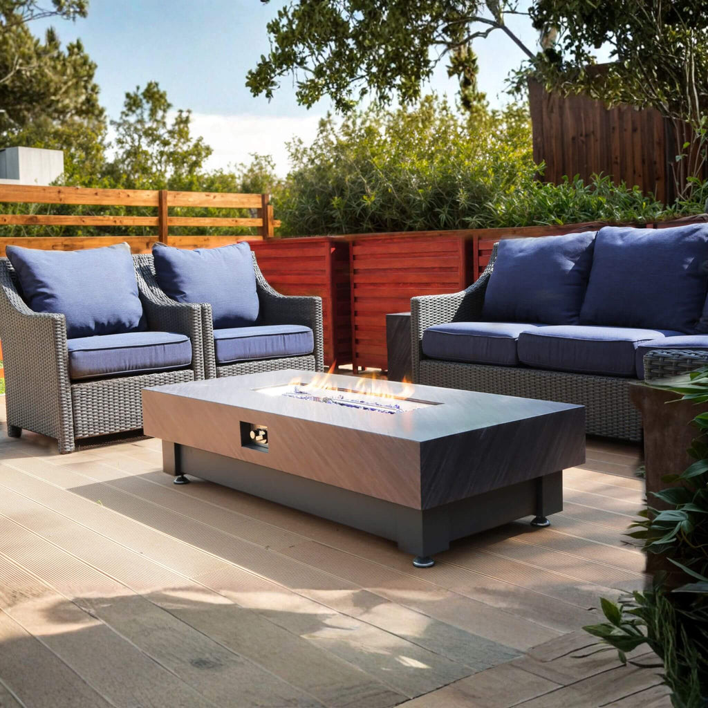 Premium 60-Inch Rectangular Outdoor Modern Propane Fire Pit Table With Rain Cover (SAK91273)