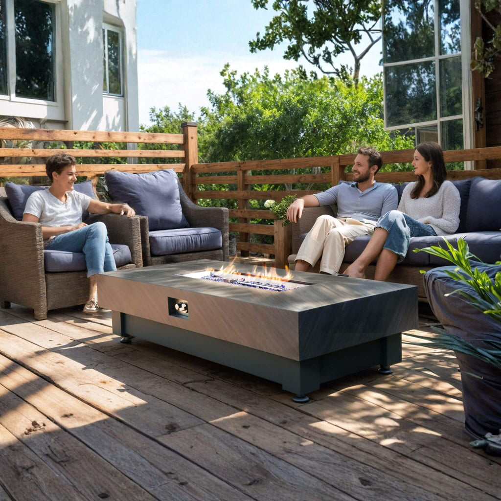 Premium 60-Inch Rectangular Outdoor Modern Propane Fire Pit Table With Rain Cover (SAK91273)