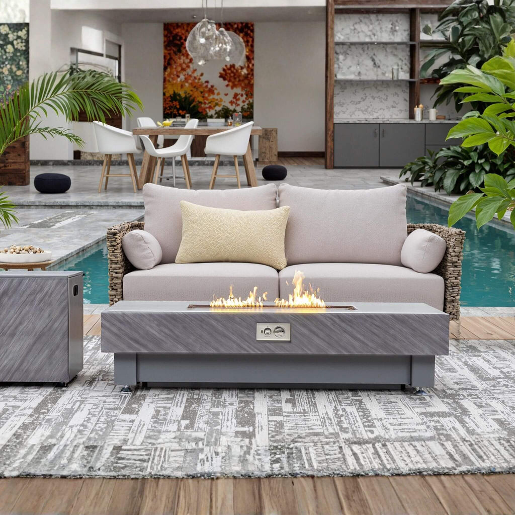 Premium 60-Inch Rectangular Outdoor Modern Propane Fire Pit Table With Rain Cover (SAK91273)