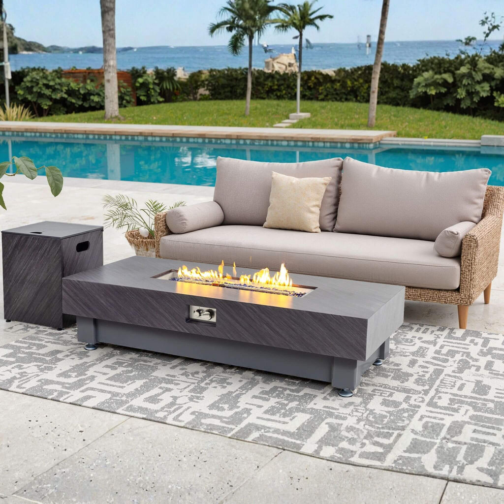 Premium 60-Inch Rectangular Outdoor Modern Propane Fire Pit Table With Rain Cover (SAK91273)