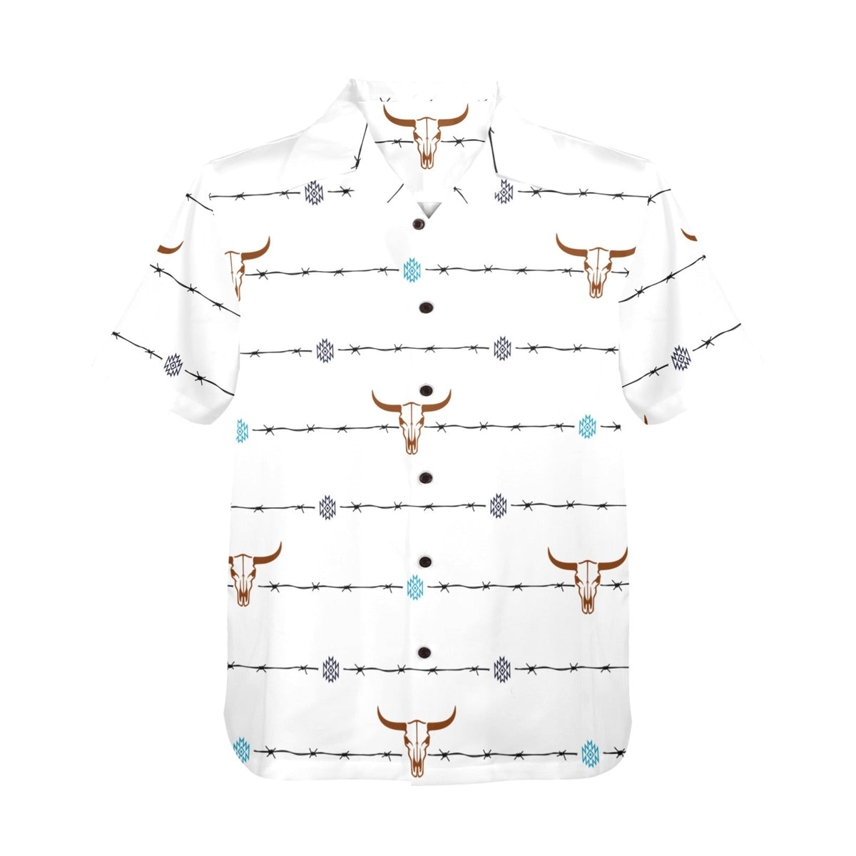 Baha Ranch White Bullhead Aztec Hawaiian Shirt Made in America