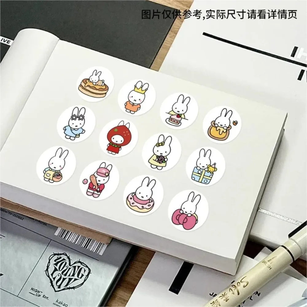 500Pcs Kawaii Miffy Rabbit Sticker Seal Cartoon Rabbit Roll Decoration Kawaii Sticker Cartoon Waterproof Stickers Toy