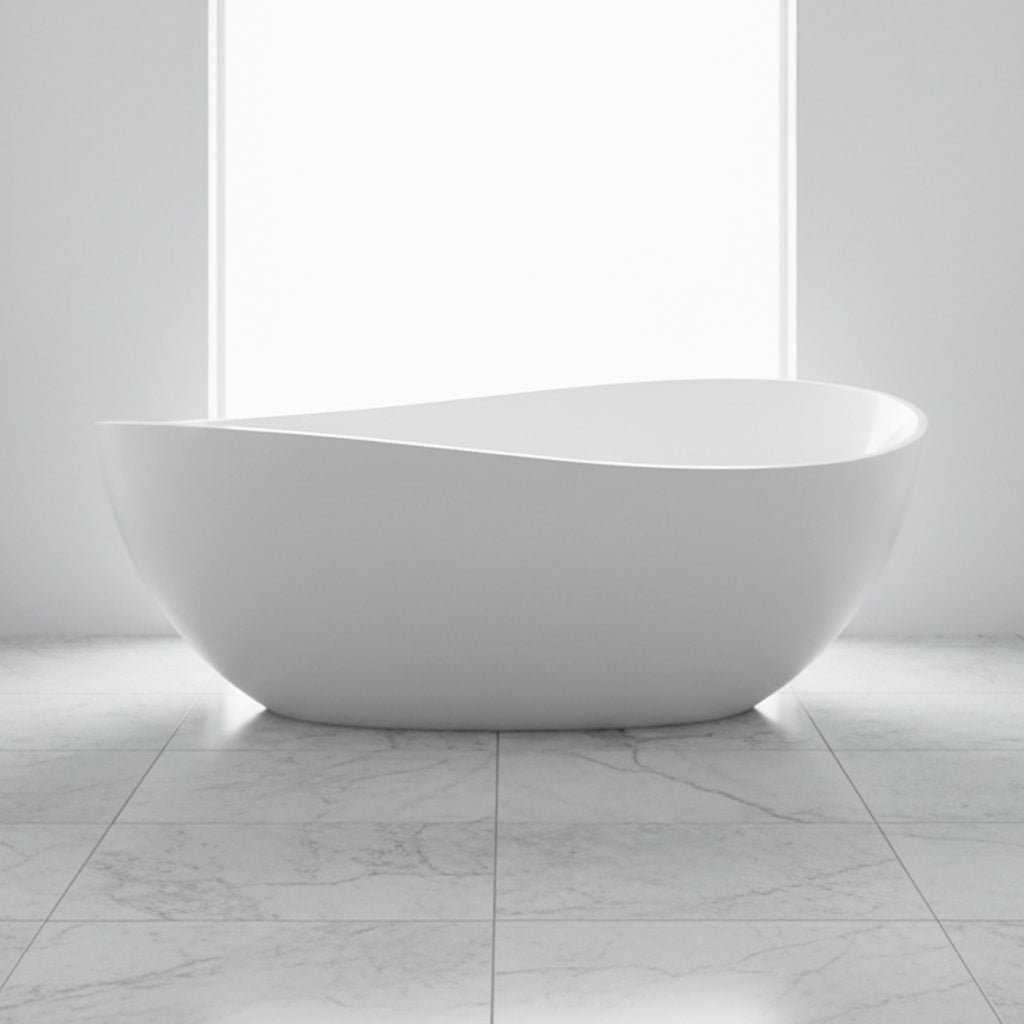 63-Inch Freestanding Glossy White Stone Resin Bathtub With Overflow And Drain (SAK42613)