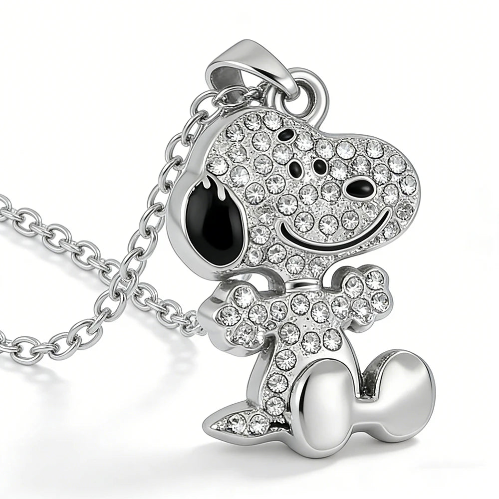Cartoon Snoopy Full Zircon Necklace Couple Gift Pendant Cartoon Dog Clavicle Chain Valentine's Day Necklace