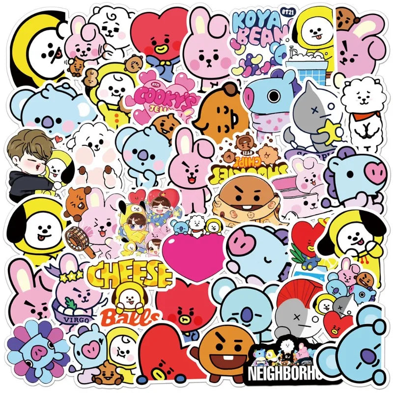 BT21 koya RJ Shooky Man Chimmy Tata Cooky Secondary Animation Peripheral Cartoon Sticker Cute Creative Waterproof Sticker Gift
