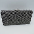 Grid Patterned Box Clutch with Jeweled Dome Clasp