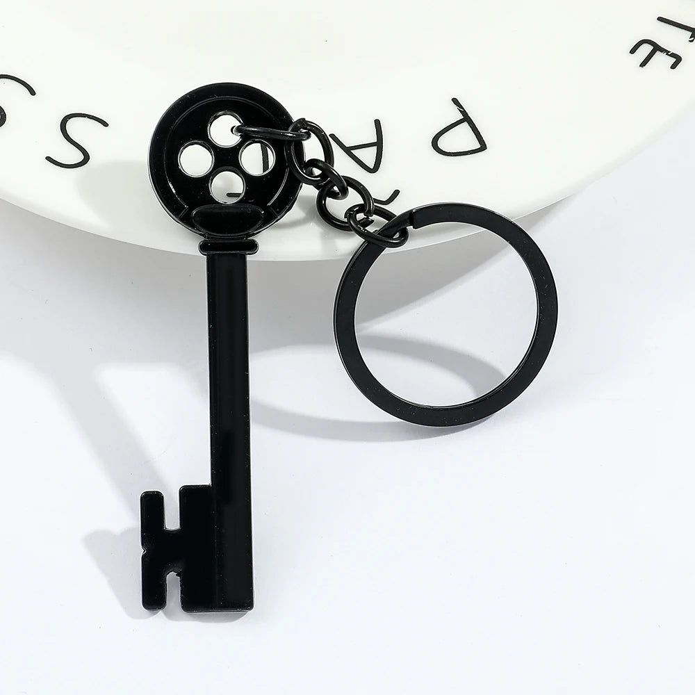 Movie Keychain Black Button Key Of The Secret Door Pendant Keyrings Cosplay Accessories