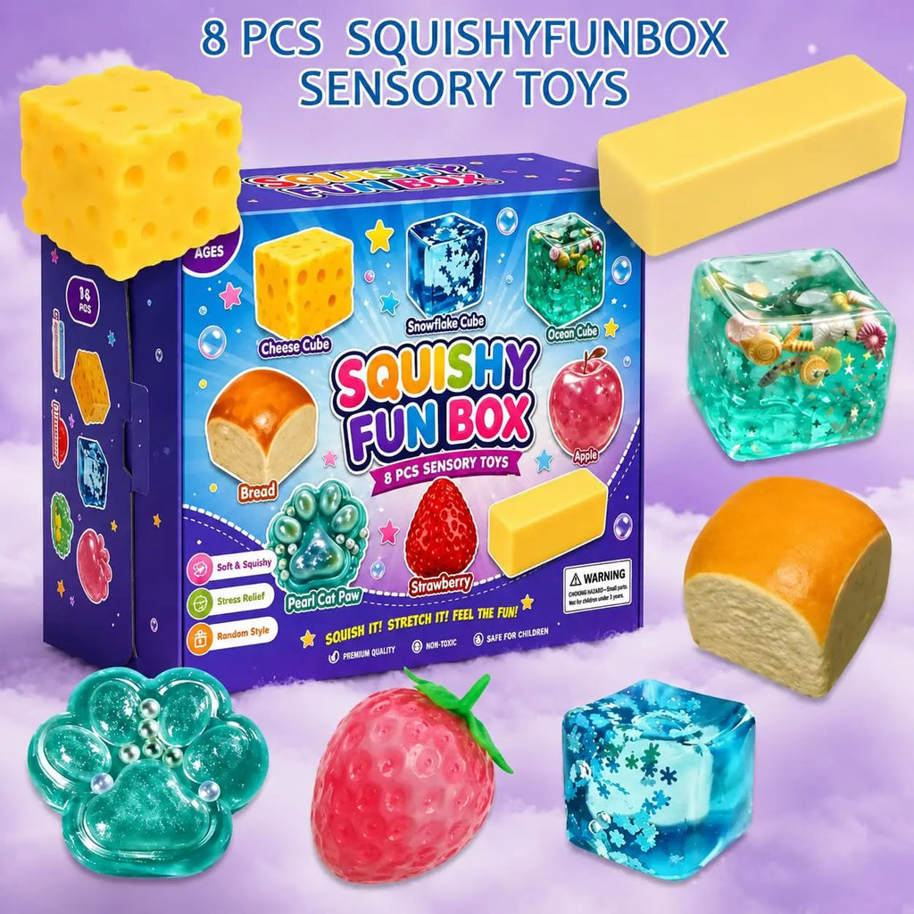 New Random Color 8pcs/Box TPR Maltose-Filled Squishy Toy, Slow Rising Stress Relief Sensory Fidget Decompression Blind Box Gift