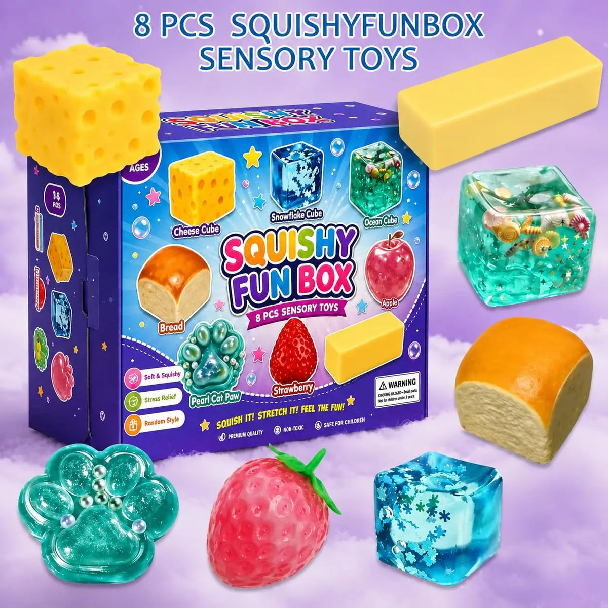 New Random Color 8pcs/Box TPR Maltose-Filled Squishy Toy, Slow Rising Stress Relief Sensory Fidget Decompression Blind Box Gift