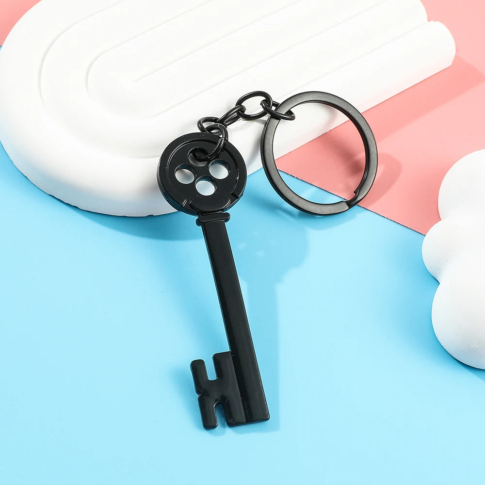 Movie Keychain Black Button Key Of The Secret Door Pendant Keyrings Cosplay Accessories
